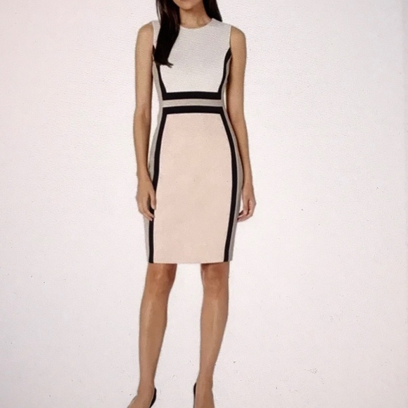 CALVIN KLEIN Colorblock Scuba Bodycon Dress Pink Cream NWT Women’s Plus Size 14 - Picture 1 of 16